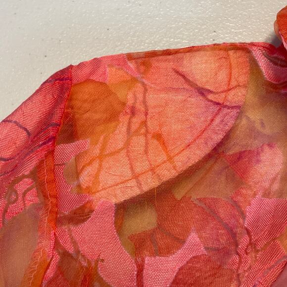 Trisha Tyler Red Floral Sheer Peplum Button Front Top Blouse Women Sz PS - Picture 5 of 10